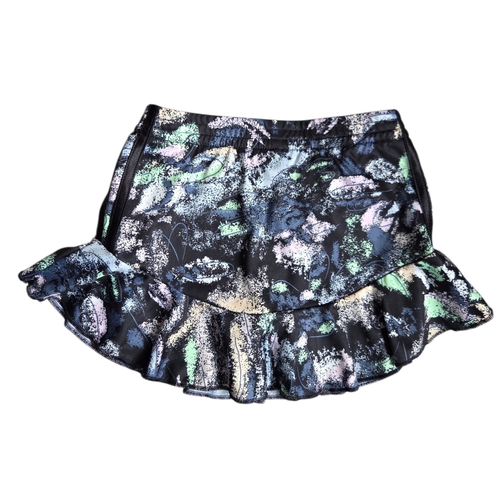 adidas Black Ruffle Skirt with Pastel Splash Print Girls 6 - Picture 2 of 5